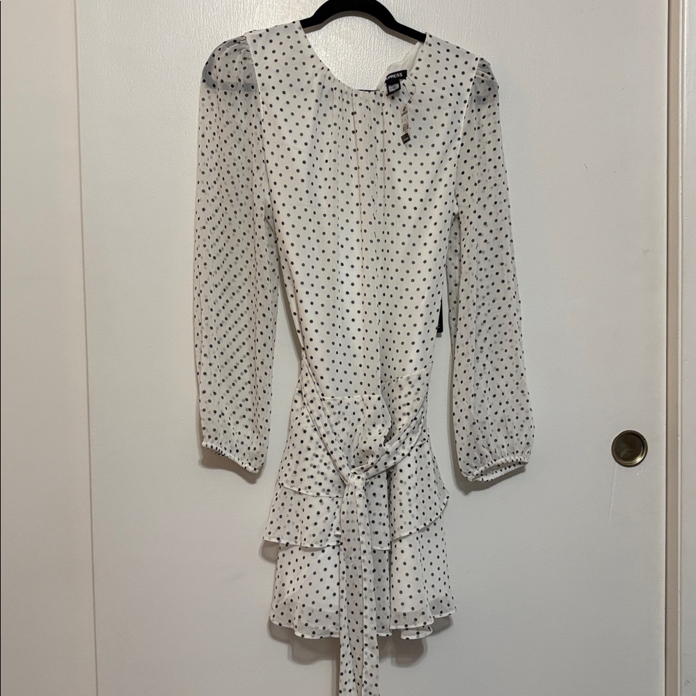 Express Ivory Dress with Black Dots